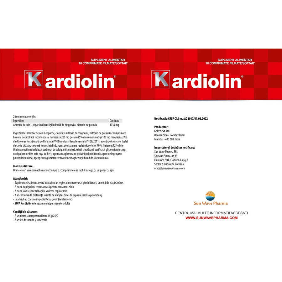 Kardiolin, 28 Filmtabletten, Sun Wave Pharma