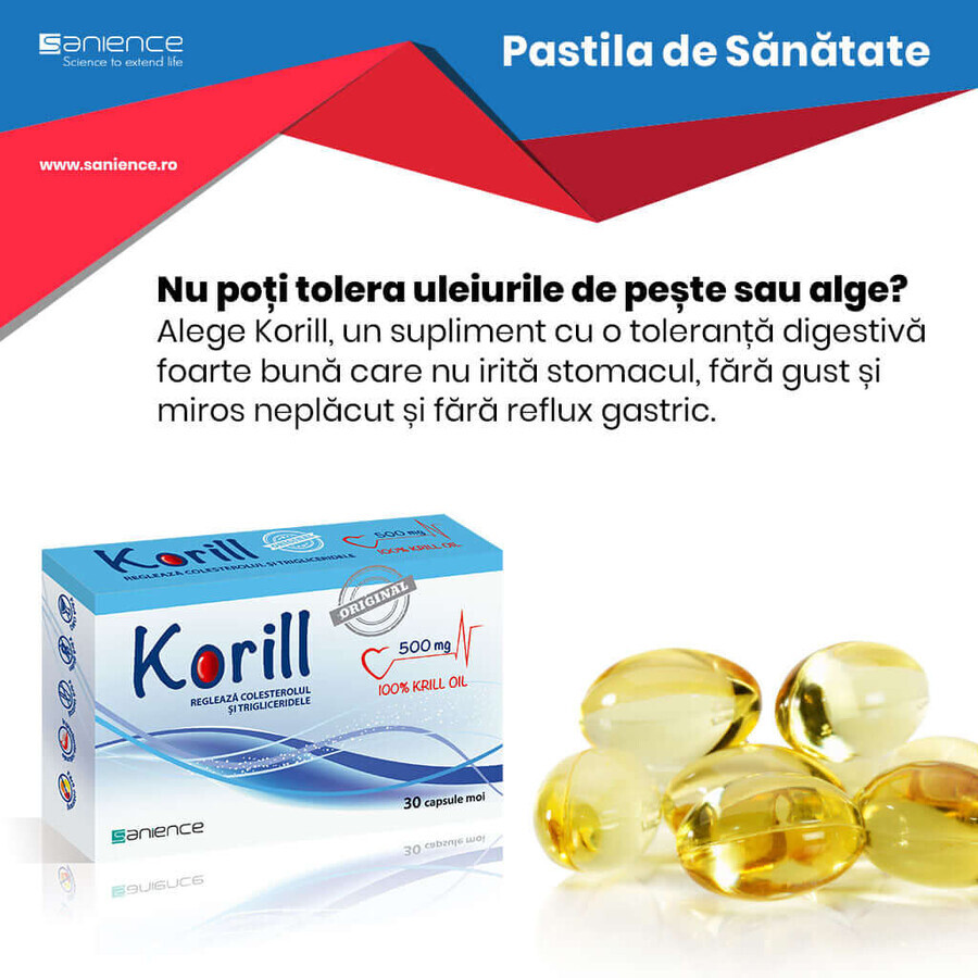 Korill reines Krillöl 500 mg, 30 Kapseln, Sanience