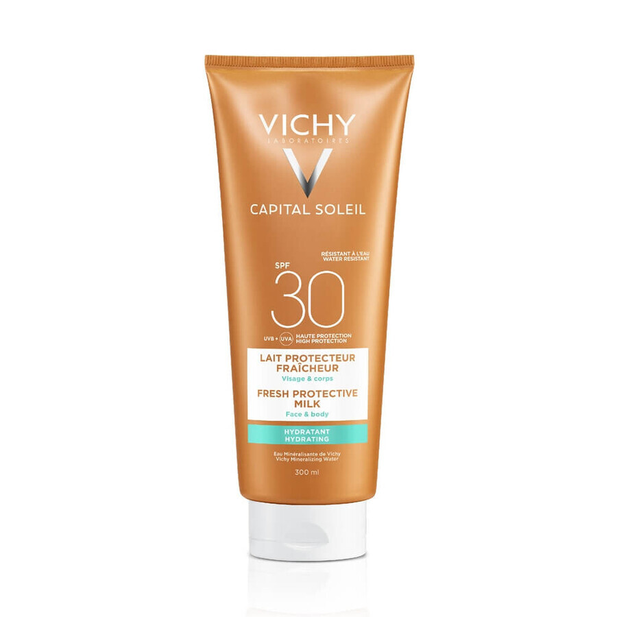 Vichy Capital Soleil Feuchtigkeitsspendende Sonnenschutzmilch für Gesicht und Körper SPF 30, 300 ml