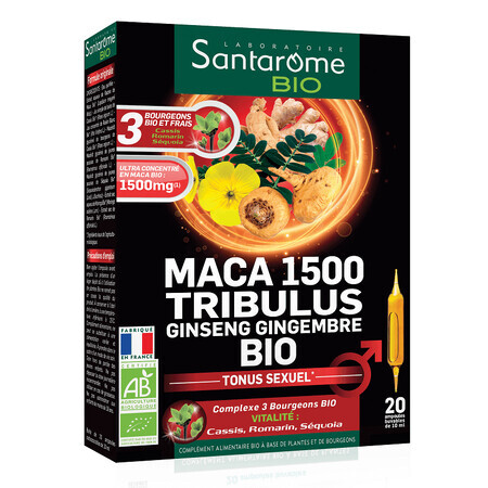 Maca 1500 Tribulus Bio, 20 fiole, Santarome Natural