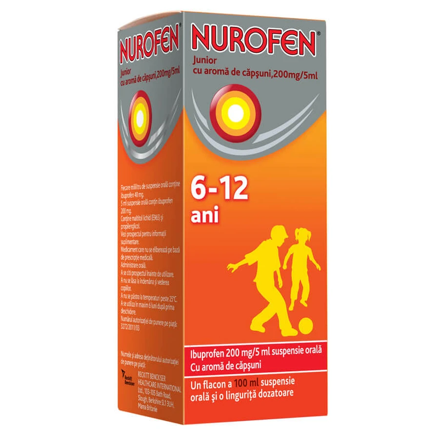 Nurofen Junior con sabor a fresa, 6-12 años, 100 ml, Reckitt Benckiser Healthcare