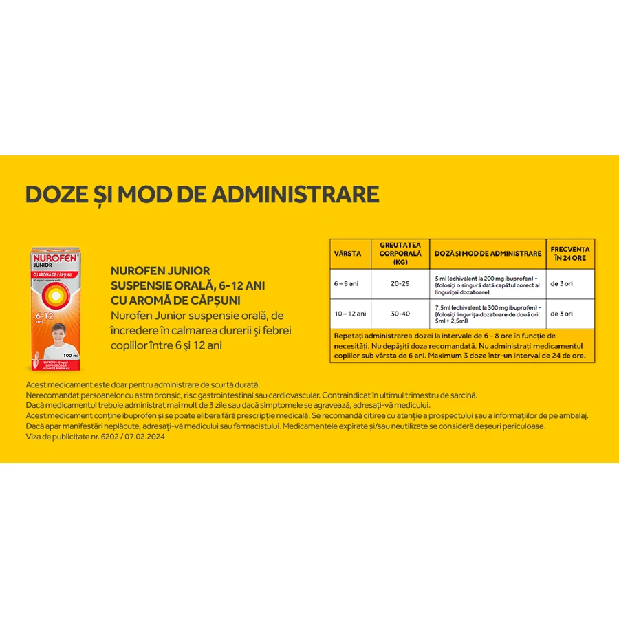 Nurofen Junior con sabor a fresa, 6-12 años, 100 ml, Reckitt Benckiser Healthcare