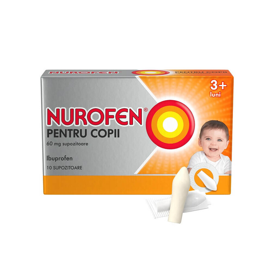 Nurofen voor kinderen vanaf 3 maanden 60 mg, 10 zetpillen, Reckitt Benckiser Healthcare