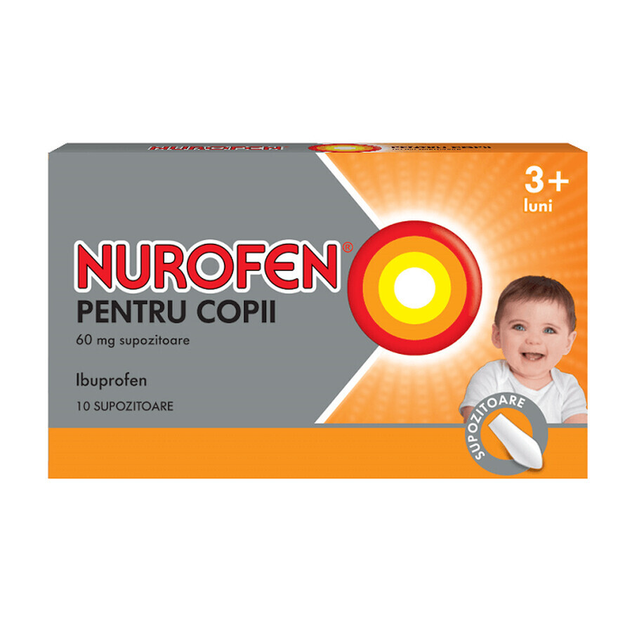 Nurofen voor kinderen vanaf 3 maanden 60 mg, 10 zetpillen, Reckitt Benckiser Healthcare