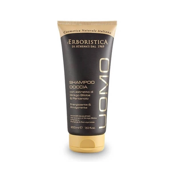 Energiespendendes und belebendes Shampoo und Duschgel mit Ginkgo-Biloba-Extrakt und Panthenol Uomo, 200 ml, L'Erboristica