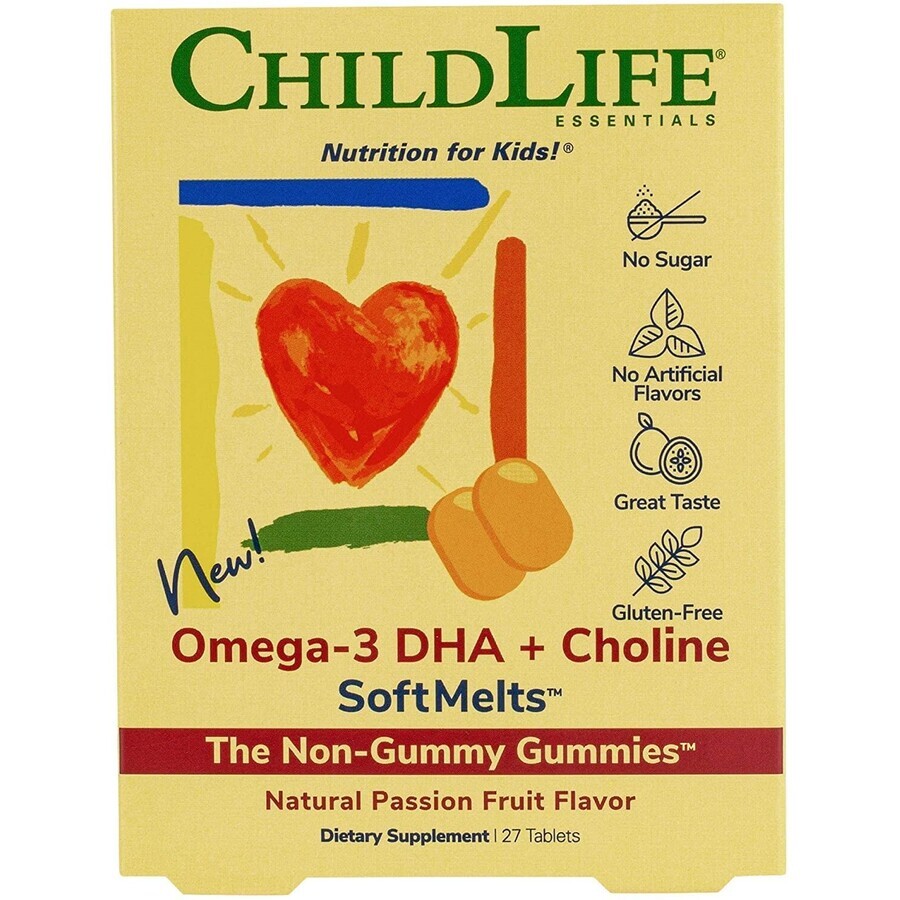 Omega-3 DHA+Choline ChildLife Essentials, 27 tablete, Secom