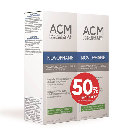 Pachet Sampon seboreglator Novophane, 200 ml + 200 ml, Acm