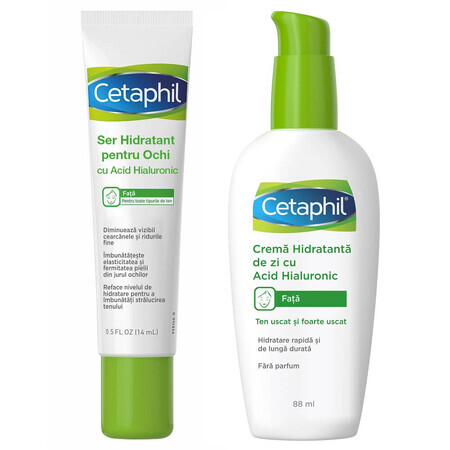 Pachet Cetaphil Ser hidratant pentru ochi cu Acid Hialuronic, 14 ml + Cremă hidratantă de zi cu Acid Hialuronic, 88 ml, Galderma