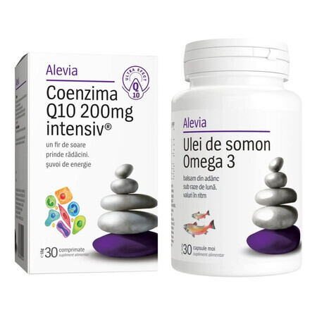 Coenzym Q10 200 mg Intensivpaket, 30 Tabletten + Lachsöl Omega 3, 30 Kapseln, Alevia