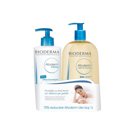 Pachet Crema parfumata Atoderm, 500 ml + Ulei de dus Atoderm, 1L, Bioderma