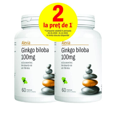 Pachet Ginkgo Biloba 100 mg, 60 + 60 comprimate, Alevia