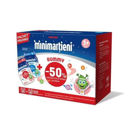 Pachet Minimarțieni Gummy BoneActive + Minimarțieni Gummy Echinacea, (60+60 jeleuri-50%) Walmark