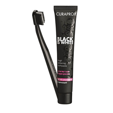 Pachet pastă de dinți Black is White,90 ml + periuță, Curaprox