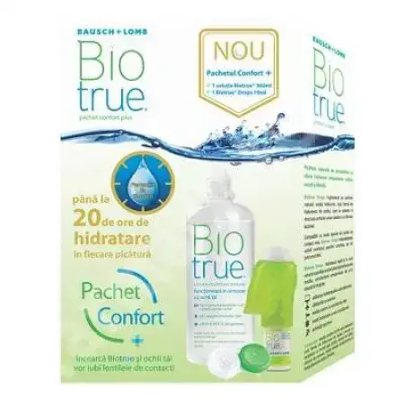 Pachet Solutie Biotrue multifunctionala, 360 ml + Pciaturi de ochi Biotrue Drops, 10 ml, Bausch Lomb