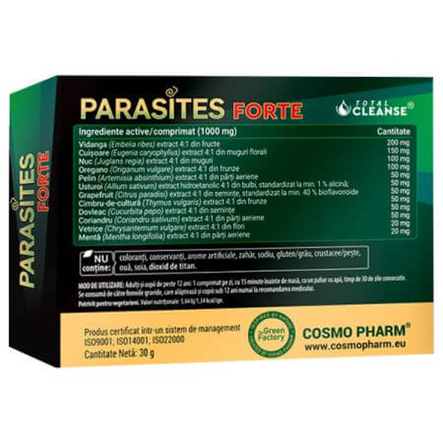 Parasites Forte, 30 comprimate, Cosmopharm