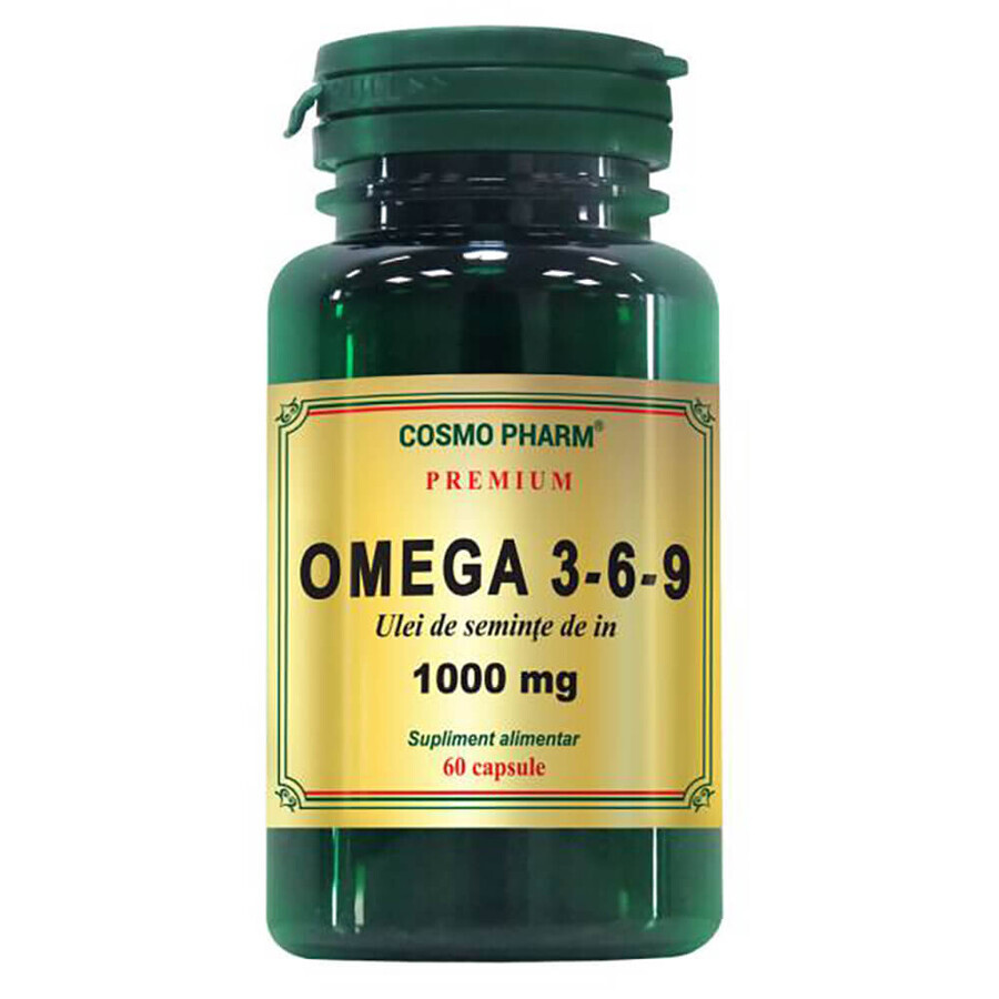 Premium Omega 3-6-9 1000mg Leinsamenöl, 60 Kapseln, Cosmopharm