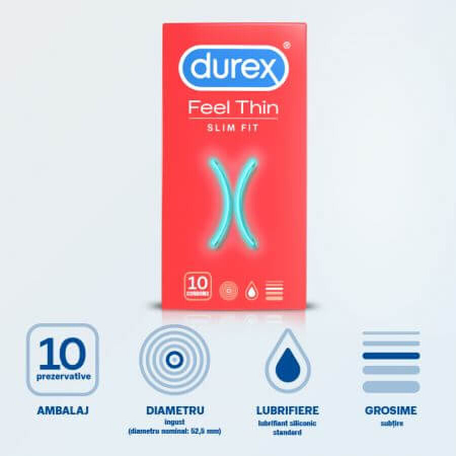 Kondom Feel Thin Slim Fit, 10 Stück, Durex