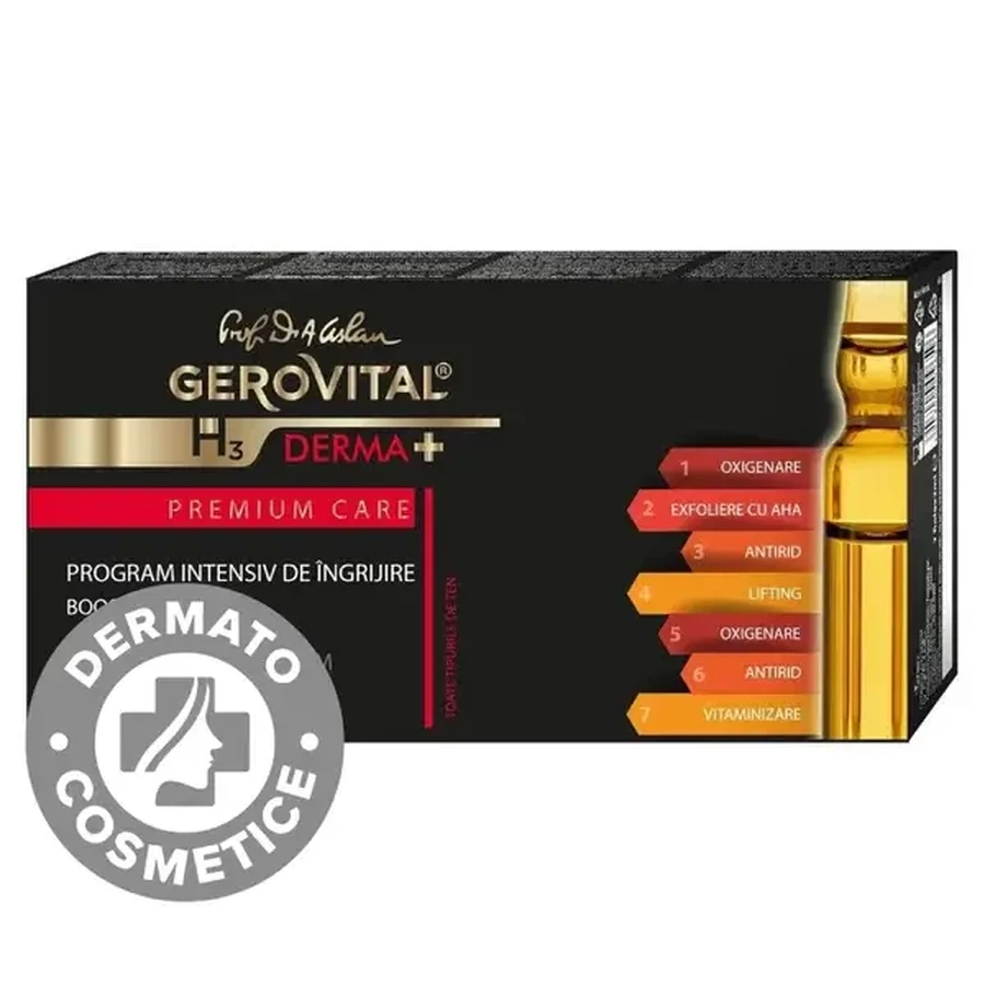 Programma Intesivo di Cura , Gerovital H3 Derma+ Premium Care, 7 fiale x 2 ml, Farmec