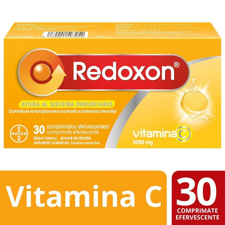 Redoxon 1000 mg vitamin C with lemon flavour, 30 effervescent tablets, Bayer