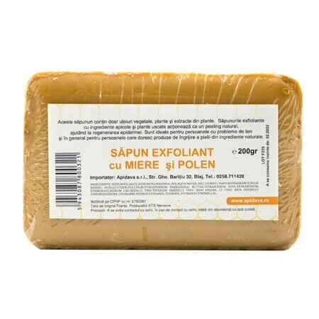 Sapun exfoliant cu miere si polen, 200 g, Apidava