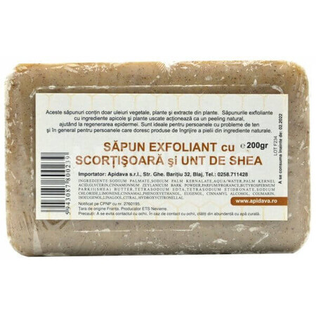 Sapun exfoliant cu scortisoara si unt de shea, 200 g, Apidava