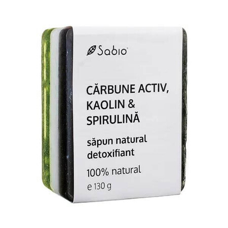 Entgiftende Naturseife mit Aktivkohle, Kaolin und Spirulina, 130 g, Sabio