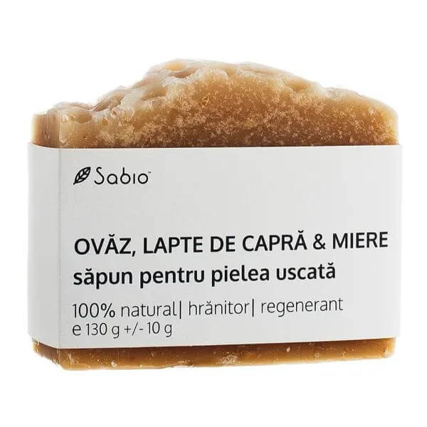Naturseife für trockene Haut mit Hafer, Ziegenmilch und Honig, 130 g, Sabio