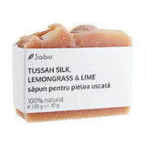 Săpun natural pentru pielea uscată cu Tussah Silk, Lemongrass și Lime, 130 g, Sabio