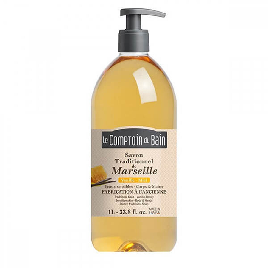 Traditionelle Marseiller Seife mit Vanille-Honig-Duft, 1000 ml, Le Comptoir du Bain