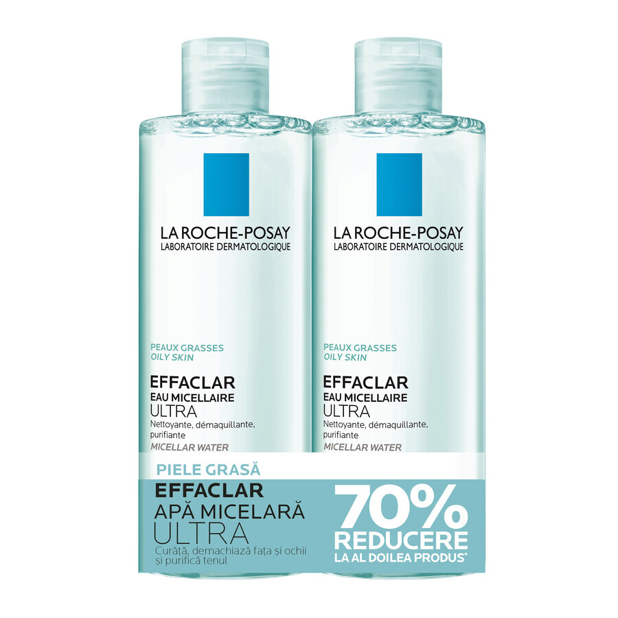 Apă micelară pentru pielea grasă cu tendință acneică Effaclar Ultra, 400 + 400 ml, La Roche-Posay (70% reducere la al doilea produs)