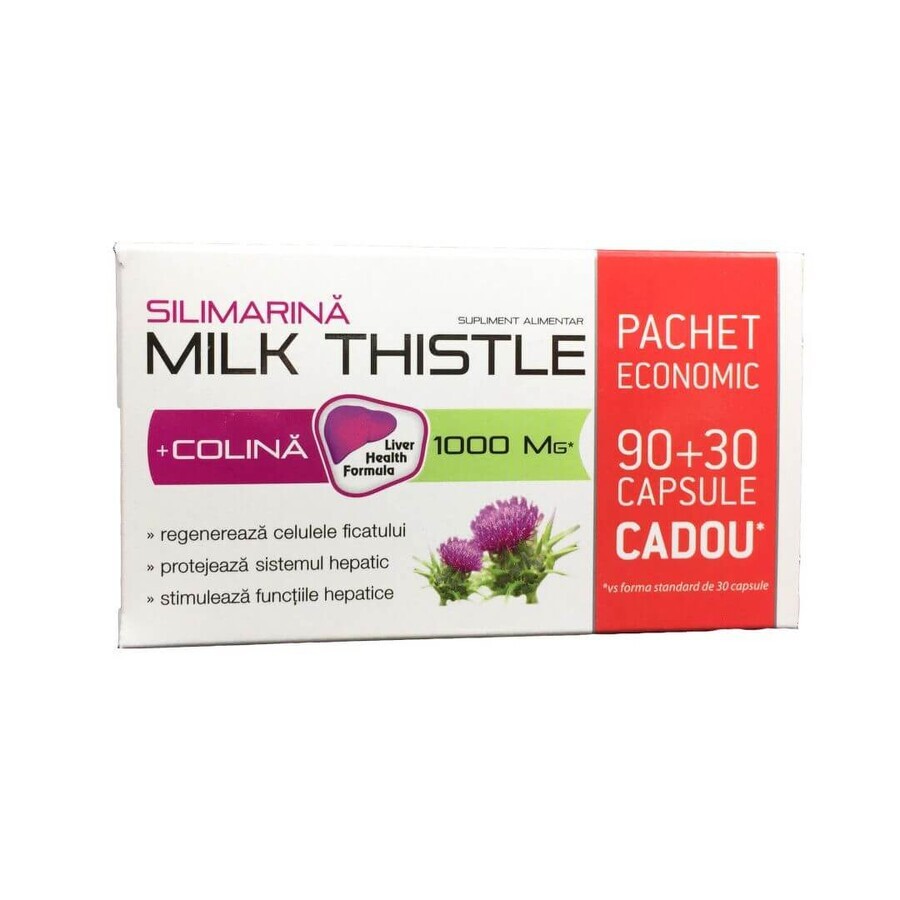Silimarina + Colina Milk Thistle 1000 mg, 90 + 30 capsule, Zdrovit recenzii
