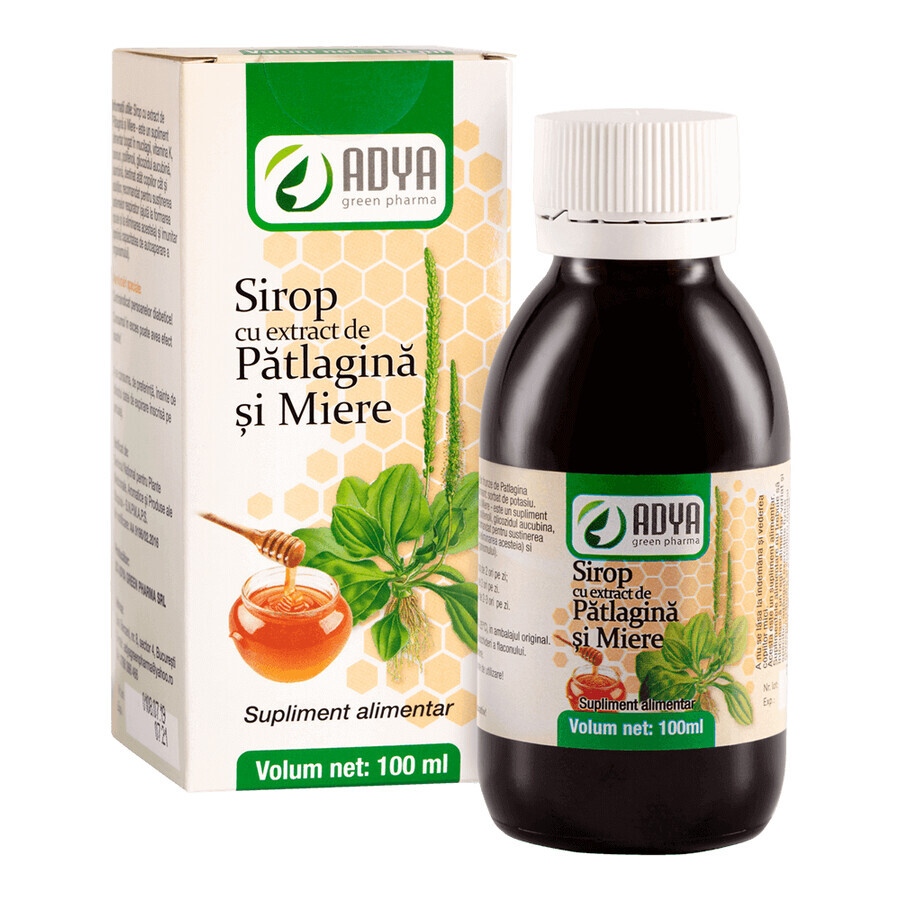 Sirop de pătlagină, cimbru și miere, 100 ml, Adya