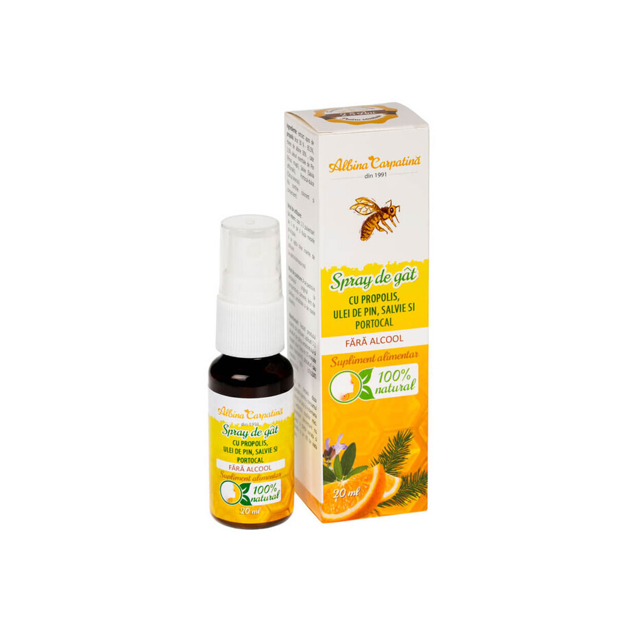 Biene Karpatenbiene Kehlkopfspray mit Propolis, Kiefernöl, Salbei und Orangenblüten, 20 ml, Apicola Pastoral