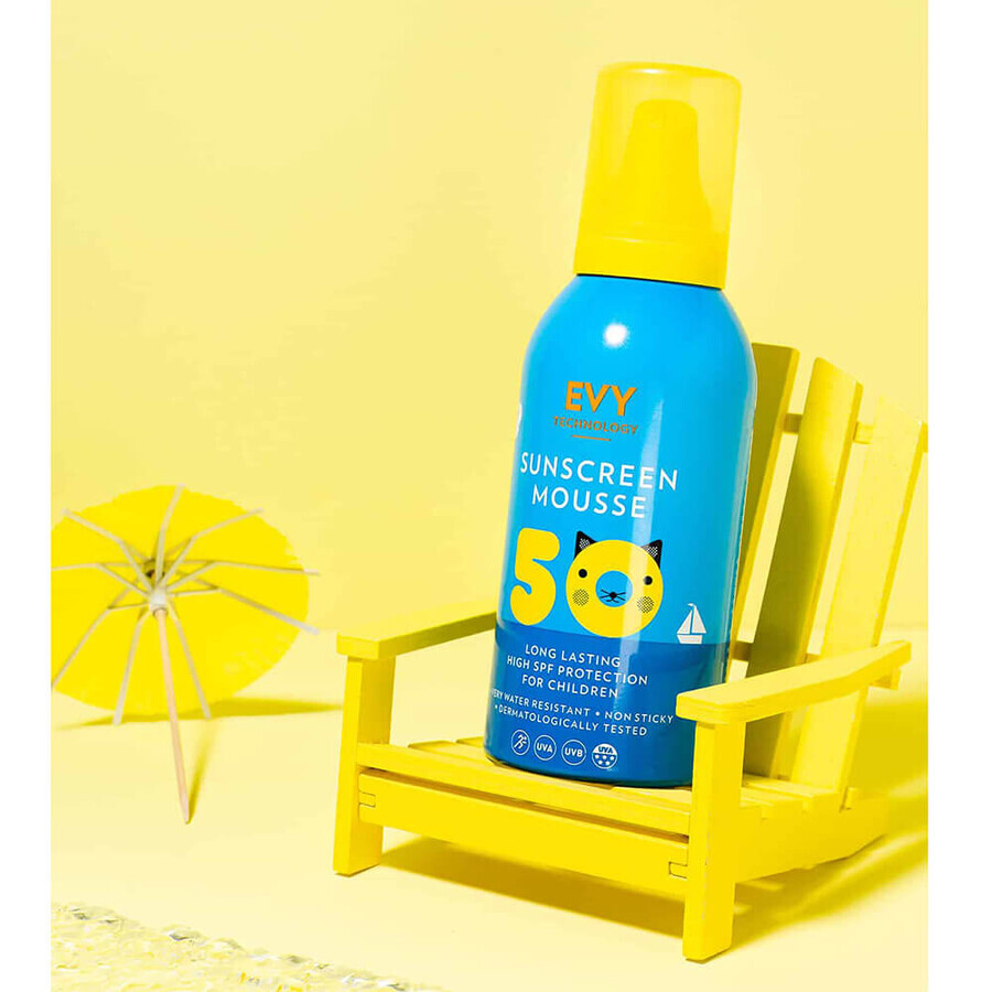 Sunscreen Mousse Crème Solaire SPF 50 Visage Corps Enfants, 150 ml, Evy Technology