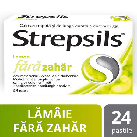 Strepsils Lemon zuckerfrei, 24 Tabletten, Reckitt Benckiser Healthcare