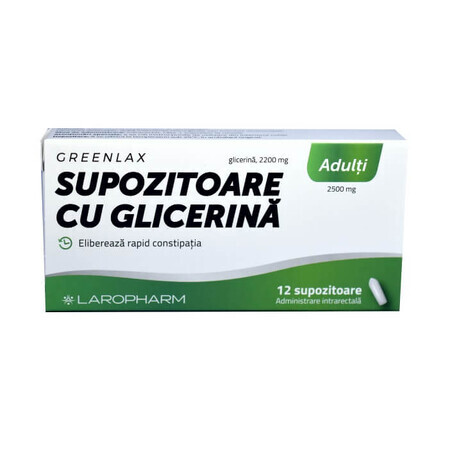 Supozitoare cu glicerină pentru adulți Greenlax, 12 bucati, Laropharm