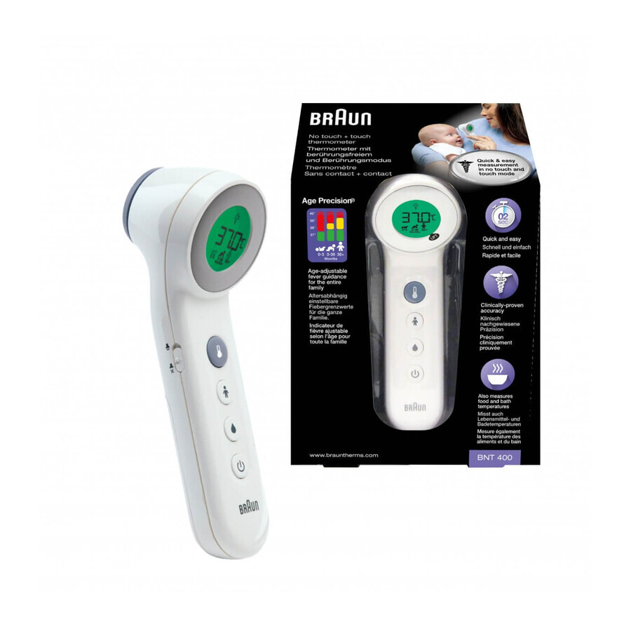 Berührungsloses + berührungsempfindliches Thermometer mit Age Precision BNT400, Braun