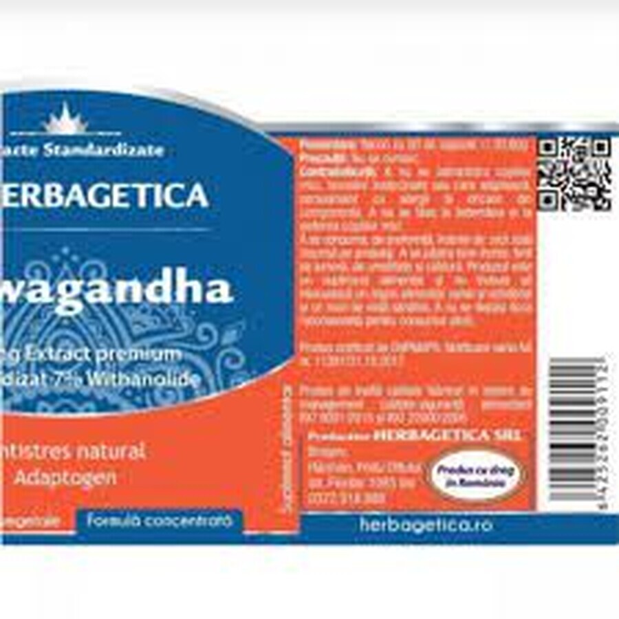 Ashwagandha, 60 Kapseln, Herbagetica