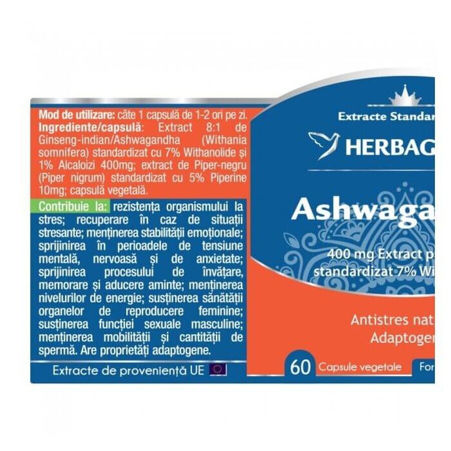 Ashwagandha, 60 Kapseln, Herbagetica