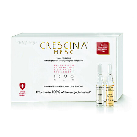 Tratament complet de crestere si combatere a caderii parului Crescina HFSC 1300 Man, 10 + 10 fiole, Labo