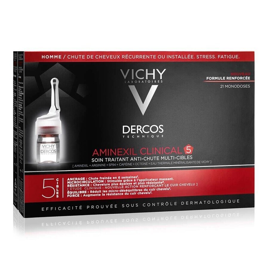 Vichy Aminexil Haarausfall Behandlung für Männer Dercos Clinical 5, 21 Fläschchen x 6 ml