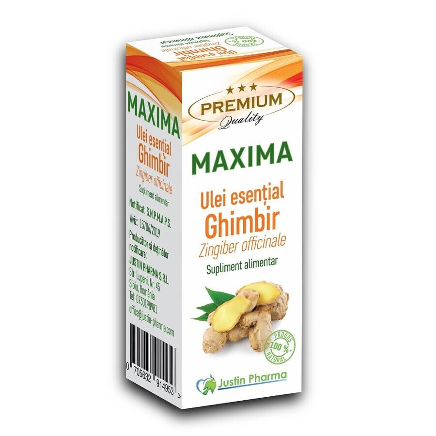 Ulei estential de Ghimbir Maxima, 10 ml, Justin Pharma