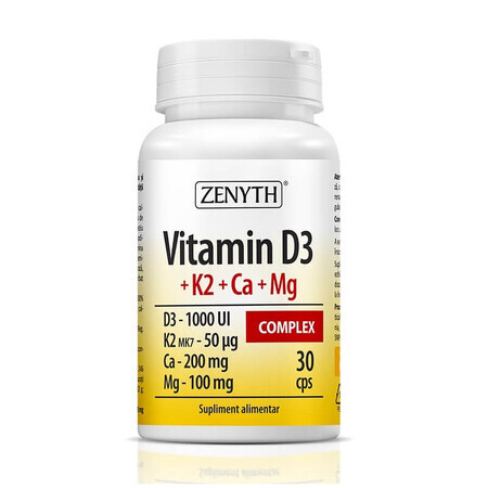 Vitamin D3+K2+Ca+Mg-Komplex, 30 Kapseln, Zenyth