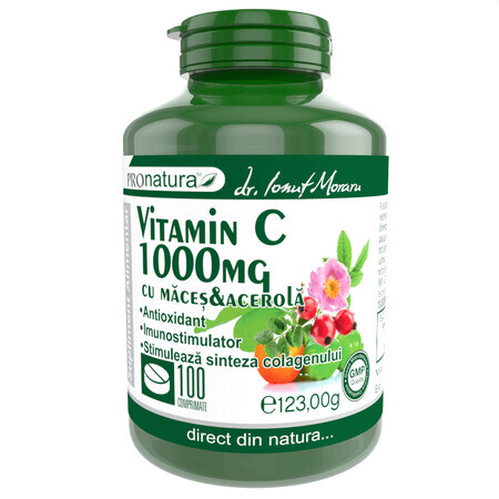 Vitamin C 1000 mg Zitrone mit Muskatblüte und Acerola, 100 Tabletten, Pro Natura