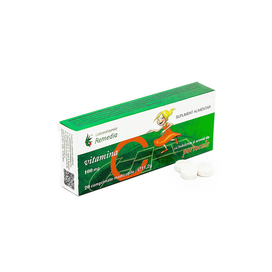 Vitamina C 100mg aromă de portocale, 20 comprimate, Remedia