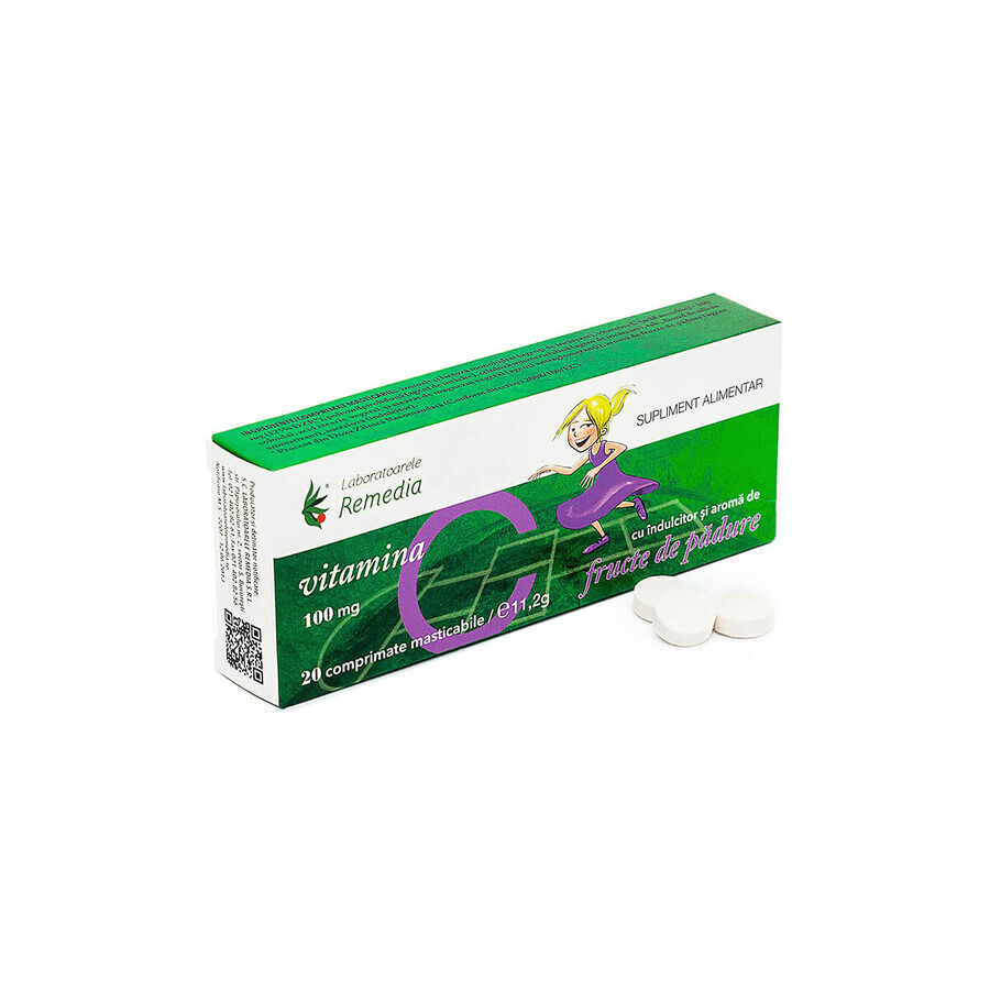 Vitamina C 100mg aroma fructe de pădure, 20 comprimate, Remedia