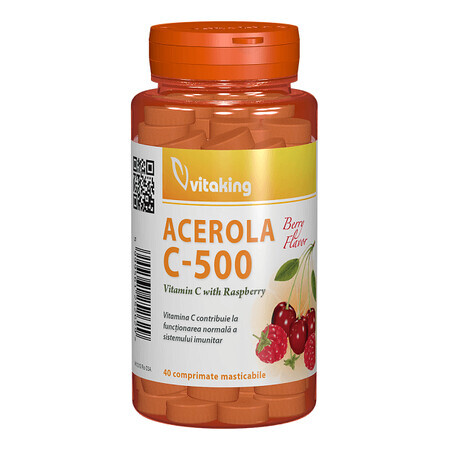 Vitamin C 500 mg with acerola and raspberry flavour, 40 chewable tablets, Vitaking