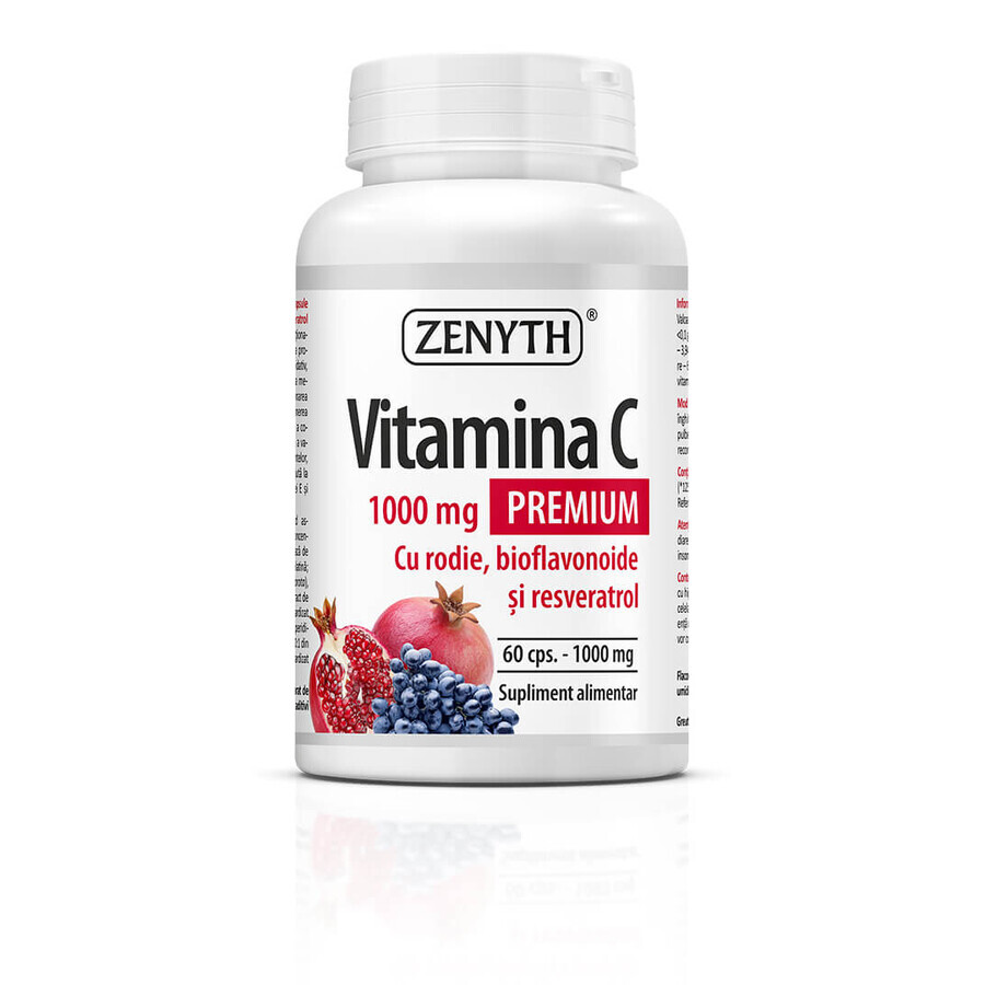 Vitamina C Premium cu rodie, bioflavonoide si resveratrol 1000 mg, 60+30 capsule, Zenyth