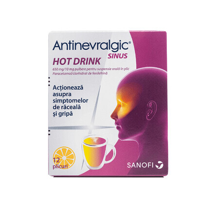 Antinevralgic Sinus Hot Drink, 12 sachets, Sanofi