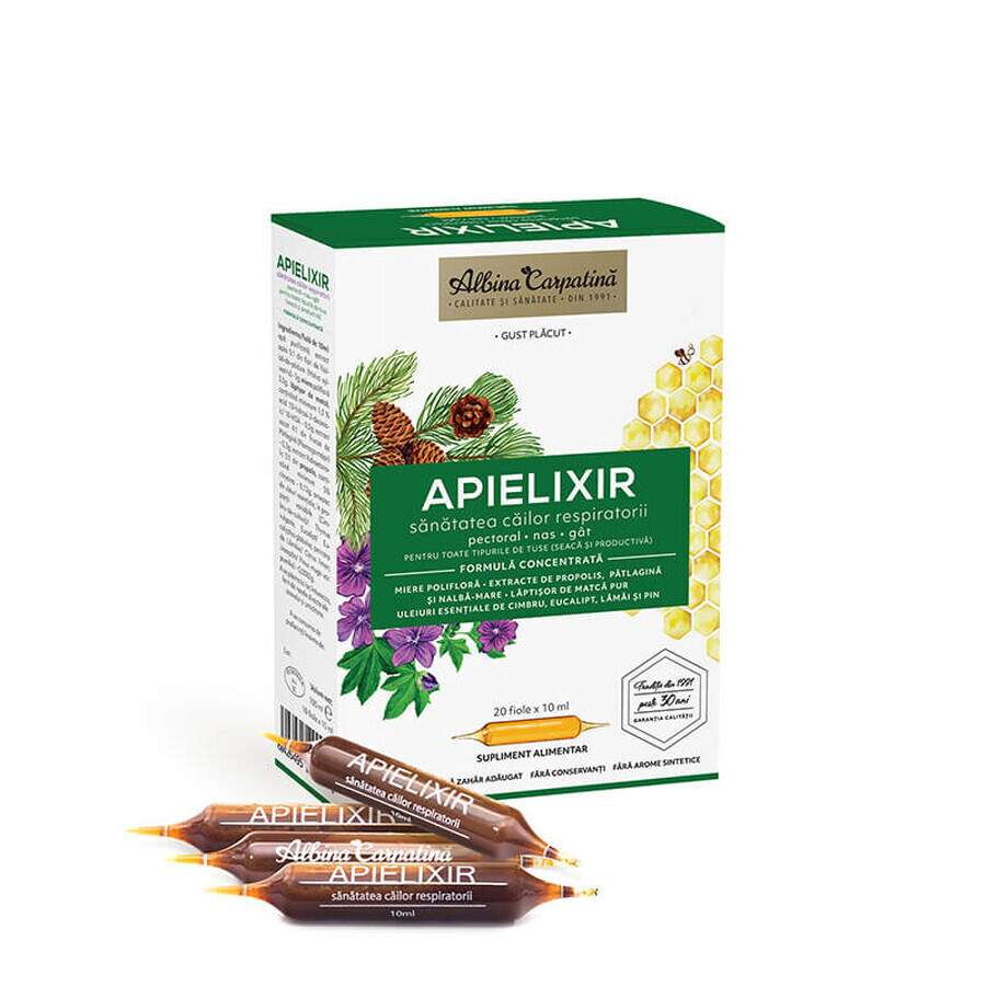 APIELIXIR sanatatea cailor respiratorii Albina Carpatina, 20 fiole x 10 ml, Apicola